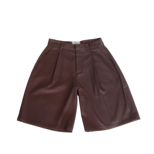 Aria Wide Pleated Shorts in Brown