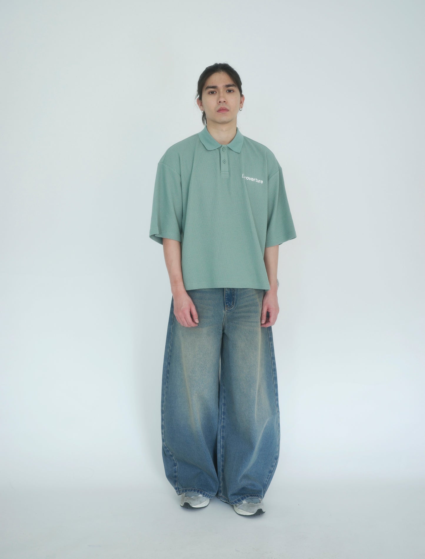 Echo Waffle Knit Polo in Sage Green